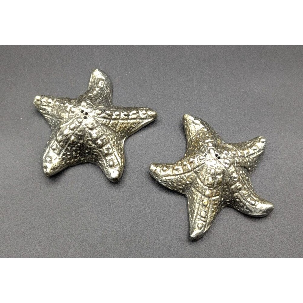 Pair of Pewter Starfish Salt and Pepper Shakers Beach theme Kitchen 3.5 X 3.5"
